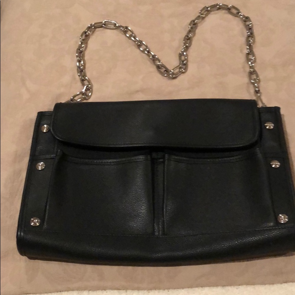 Balenciaga Black Leather Crossbody Bag with Silver Chain